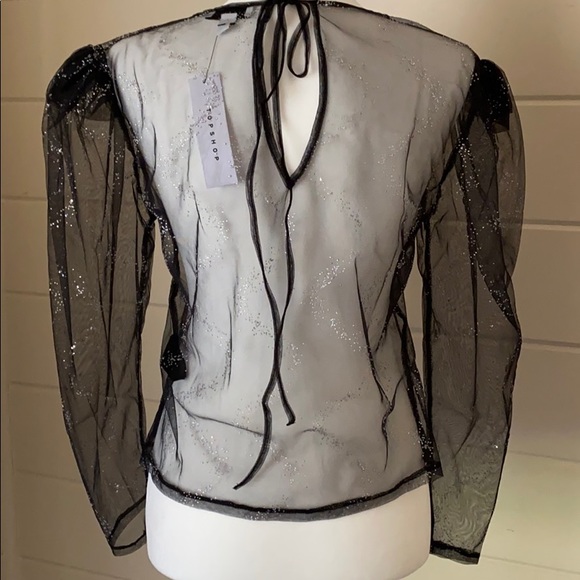 TOPSHOP Crystal Embellished Sheer Mesh Top - Picture 8 of 13